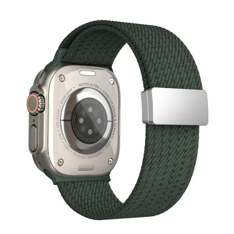 單色磁扣四股彈性尼龍錶帶，適用於 Apple Watch 46mm / 49mm / 45mm / 44mm，適用於 Apple Watch 42mm / 41mm / 40mm / 38mm