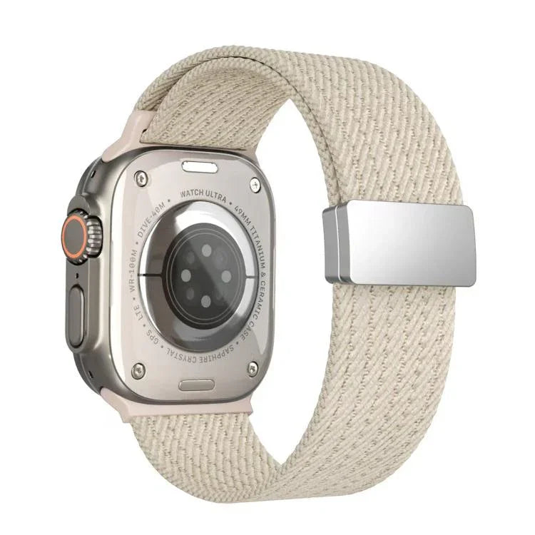 單色磁扣四股彈性尼龍錶帶，適用於 Apple Watch 46mm / 49mm / 45mm / 44mm，適用於 Apple Watch 42mm / 41mm / 40mm / 38mm