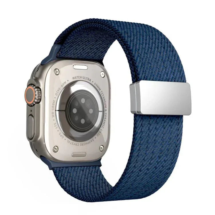 單色磁扣四股彈性尼龍錶帶，適用於 Apple Watch 46mm / 49mm / 45mm / 44mm，適用於 Apple Watch 42mm / 41mm / 40mm / 38mm
