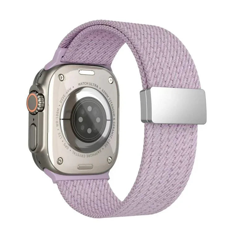 單色磁扣四股彈性尼龍錶帶，適用於 Apple Watch 46mm / 49mm / 45mm / 44mm，適用於 Apple Watch 42mm / 41mm / 40mm / 38mm