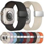 單色磁扣四股彈性尼龍錶帶，適用於 Apple Watch 46mm / 49mm / 45mm / 44mm，適用於 Apple Watch 42mm / 41mm / 40mm / 38mm