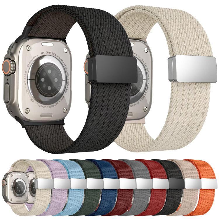 單色磁扣四股彈性尼龍錶帶，適用於 Apple Watch 46mm / 49mm / 45mm / 44mm，適用於 Apple Watch 42mm / 41mm / 40mm / 38mm