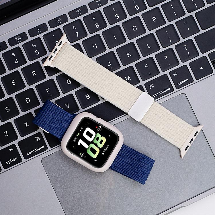 單色磁扣四股彈性尼龍錶帶，適用於 Apple Watch 46mm / 49mm / 45mm / 44mm，適用於 Apple Watch 42mm / 41mm / 40mm / 38mm