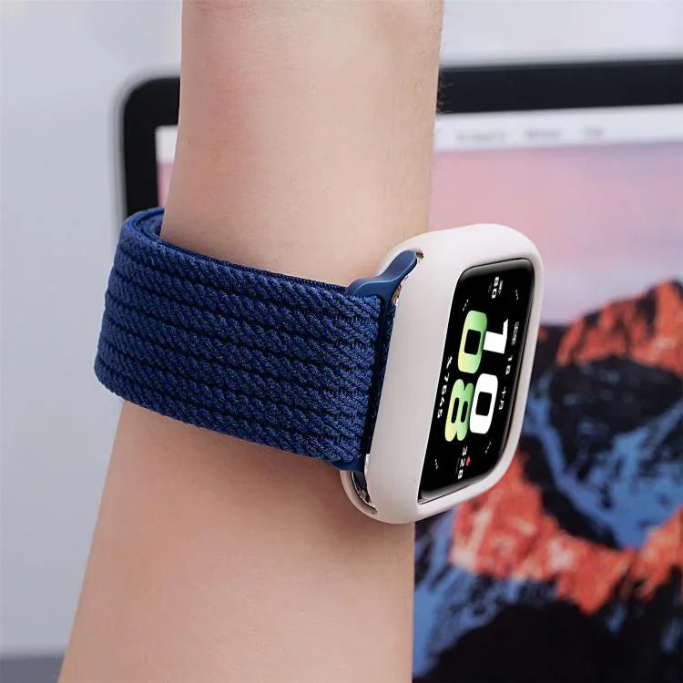 單色磁扣四股彈性尼龍錶帶，適用於 Apple Watch 46mm / 49mm / 45mm / 44mm，適用於 Apple Watch 42mm / 41mm / 40mm / 38mm