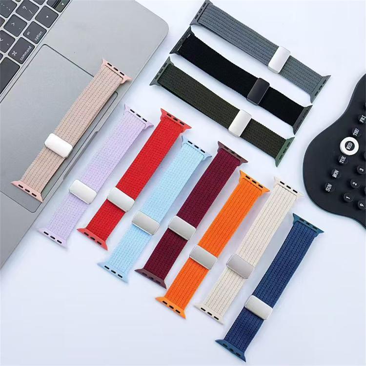 單色磁扣四股彈性尼龍錶帶，適用於 Apple Watch 46mm / 49mm / 45mm / 44mm，適用於 Apple Watch 42mm / 41mm / 40mm / 38mm