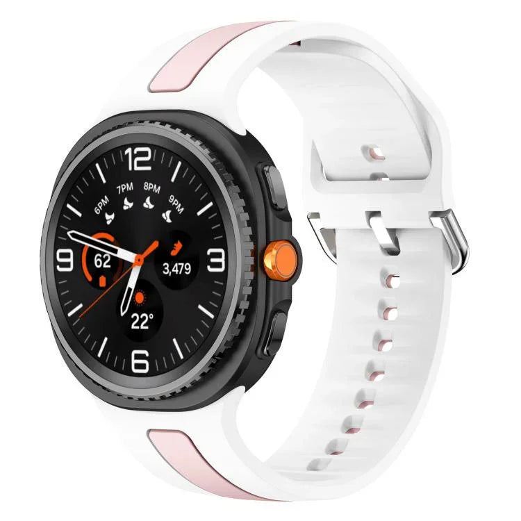 銀色扣垂直條紋雙色矽膠錶帶，適用於 Samsung Galaxy Watch8 / Watch8 Classic