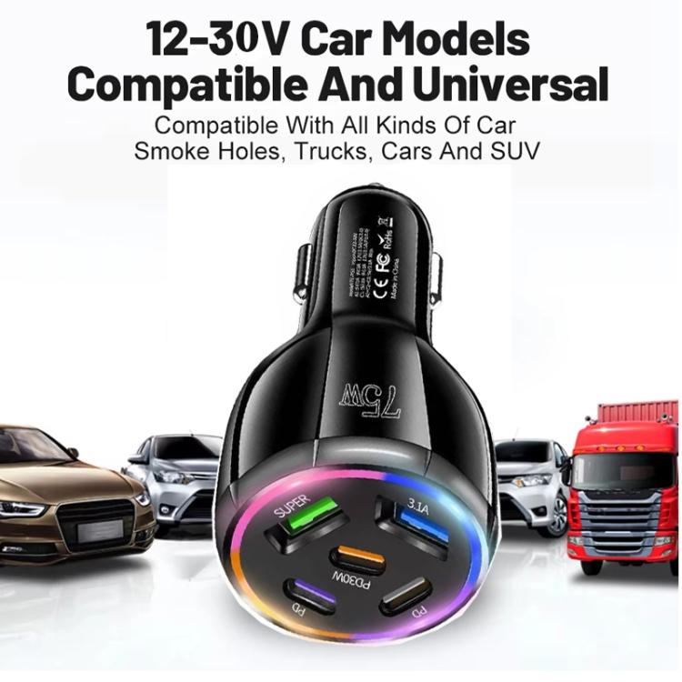 TE-P51 75W USB-C x 3 + USB x 2多口車載充電器，TE-P51
