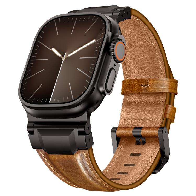裝甲風格皮革錶帶，適用於 Apple Watch 46mm / 49mm / 45mm / 44mm