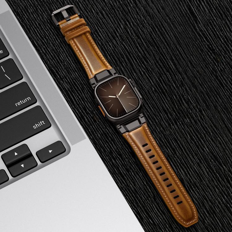 裝甲風格皮革錶帶，適用於 Apple Watch 46mm / 49mm / 45mm / 44mm