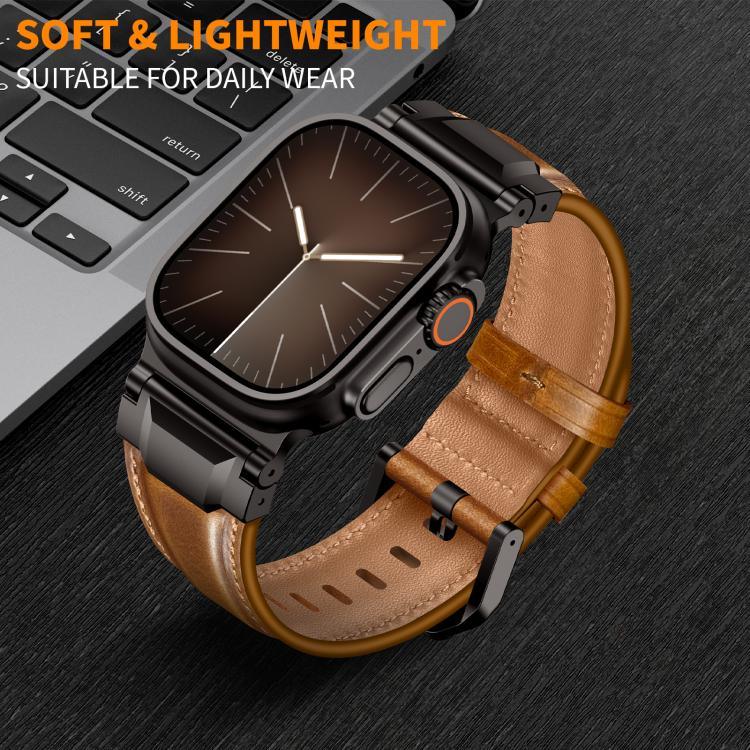 裝甲風格皮革錶帶，適用於 Apple Watch 46mm / 49mm / 45mm / 44mm