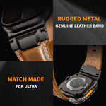 裝甲風格皮革錶帶，適用於 Apple Watch 46mm / 49mm / 45mm / 44mm
