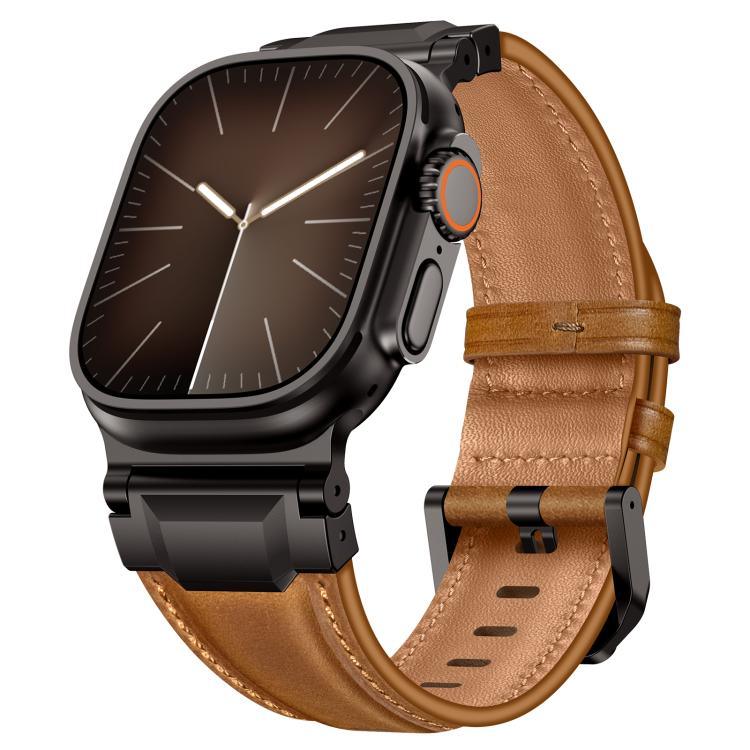 裝甲風格皮革錶帶，適用於 Apple Watch 46mm / 49mm / 45mm / 44mm