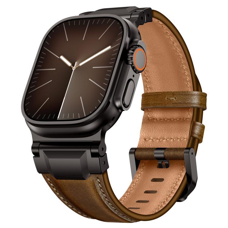 裝甲風格皮革錶帶，適用於 Apple Watch 46mm / 49mm / 45mm / 44mm