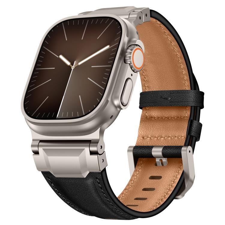 裝甲風格皮革錶帶，適用於 Apple Watch 46mm / 49mm / 45mm / 44mm
