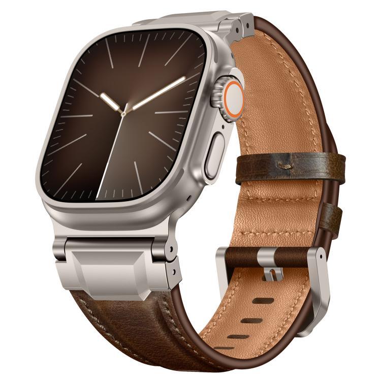 裝甲風格皮革錶帶，適用於 Apple Watch 46mm / 49mm / 45mm / 44mm