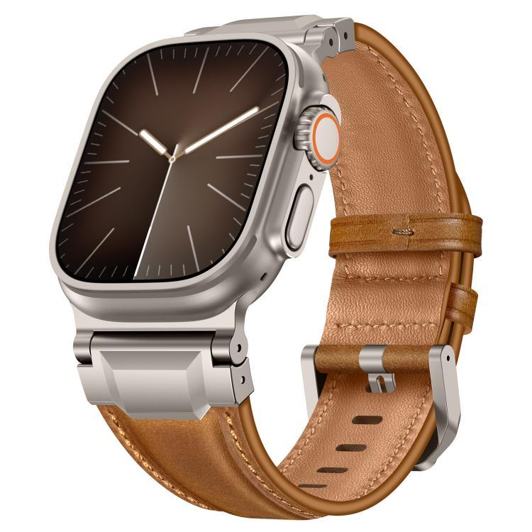 裝甲風格皮革錶帶，適用於 Apple Watch 46mm / 49mm / 45mm / 44mm