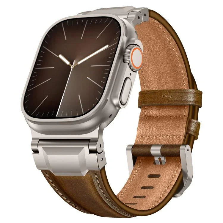 裝甲風格皮革錶帶，適用於 Apple Watch 46mm / 49mm / 45mm / 44mm