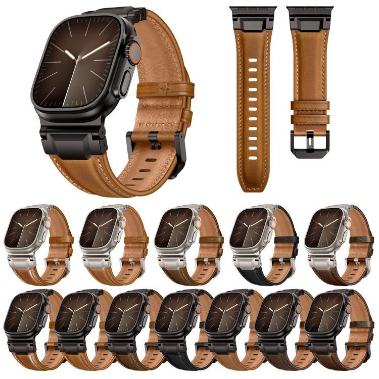 裝甲風格皮革錶帶，適用於 Apple Watch 46mm / 49mm / 45mm / 44mm