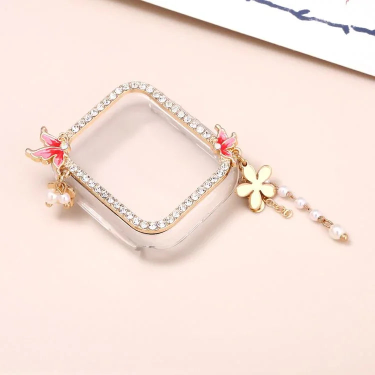 流蘇蝴蝶單鑽空心 PC 錶殼，適用於 Apple Watch Series 6 / 5 / 4 & SE 44mm，適用於 Apple Watch Series 6 / 5 / 4 & SE 40mm，適用於 Apple Watch Series 9 / 8 / 7 45mm，適用於 Apple Watch Series 9 / 8 / 7 41mm