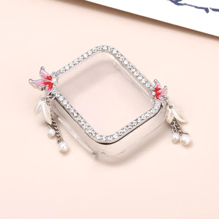 流蘇蝴蝶單鑽空心 PC 錶殼，適用於 Apple Watch Series 6 / 5 / 4 & SE 44mm，適用於 Apple Watch Series 6 / 5 / 4 & SE 40mm，適用於 Apple Watch Series 9 / 8 / 7 45mm，適用於 Apple Watch Series 9 / 8 / 7 41mm