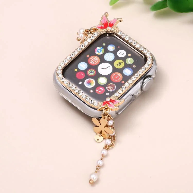 流蘇蝴蝶單鑽空心 PC 錶殼，適用於 Apple Watch Series 6 / 5 / 4 & SE 44mm，適用於 Apple Watch Series 6 / 5 / 4 & SE 40mm，適用於 Apple Watch Series 9 / 8 / 7 45mm，適用於 Apple Watch Series 9 / 8 / 7 41mm