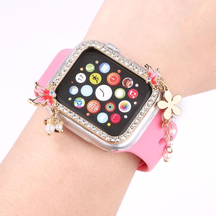 流蘇蝴蝶單鑽空心 PC 錶殼，適用於 Apple Watch Series 6 / 5 / 4 & SE 44mm，適用於 Apple Watch Series 6 / 5 / 4 & SE 40mm，適用於 Apple Watch Series 9 / 8 / 7 45mm，適用於 Apple Watch Series 9 / 8 / 7 41mm