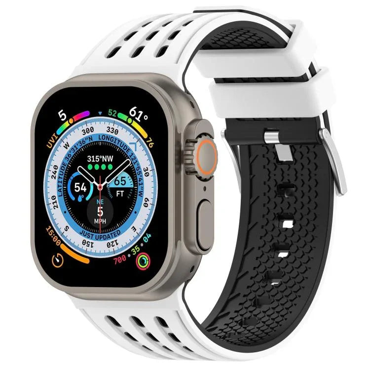 垂直孔洞雙色透氣矽膠錶帶，適用於 Apple Watch 46mm / 49mm / 45mm / 44mm