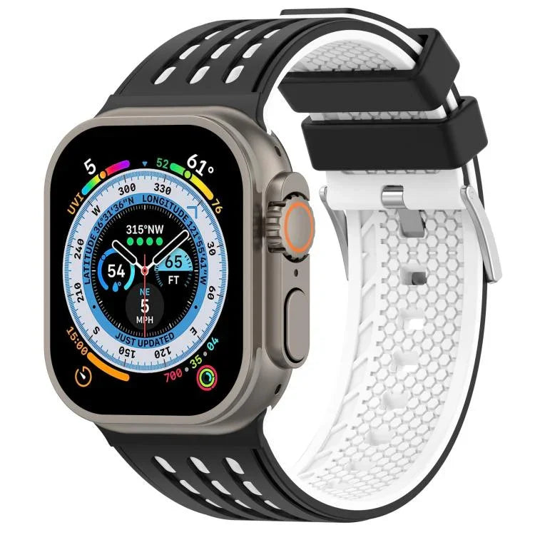 垂直孔洞雙色透氣矽膠錶帶，適用於 Apple Watch 46mm / 49mm / 45mm / 44mm