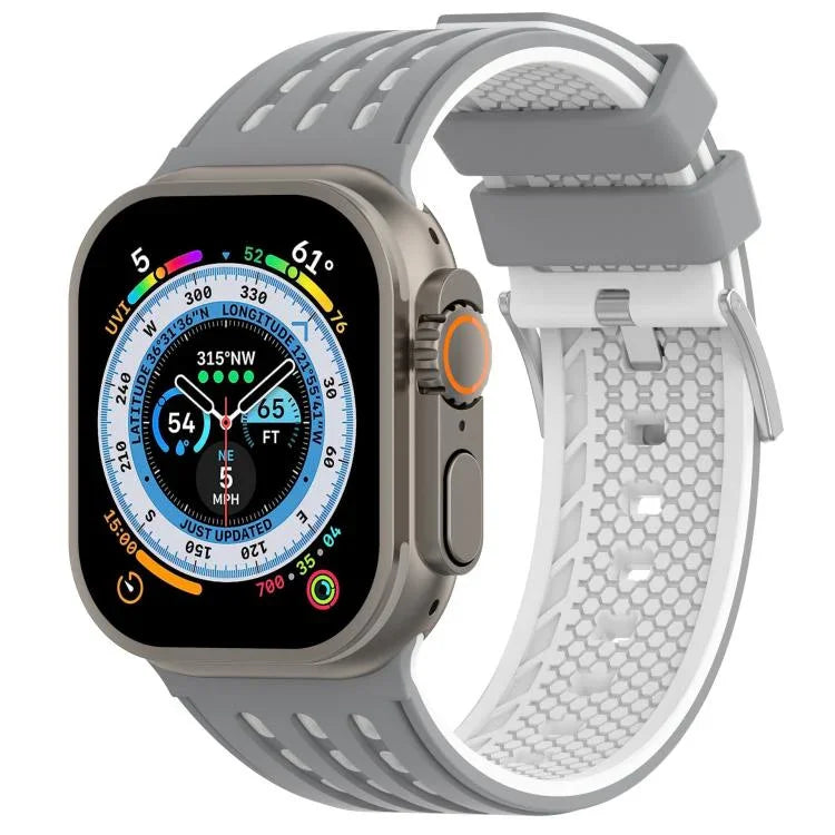 垂直孔洞雙色透氣矽膠錶帶，適用於 Apple Watch 46mm / 49mm / 45mm / 44mm