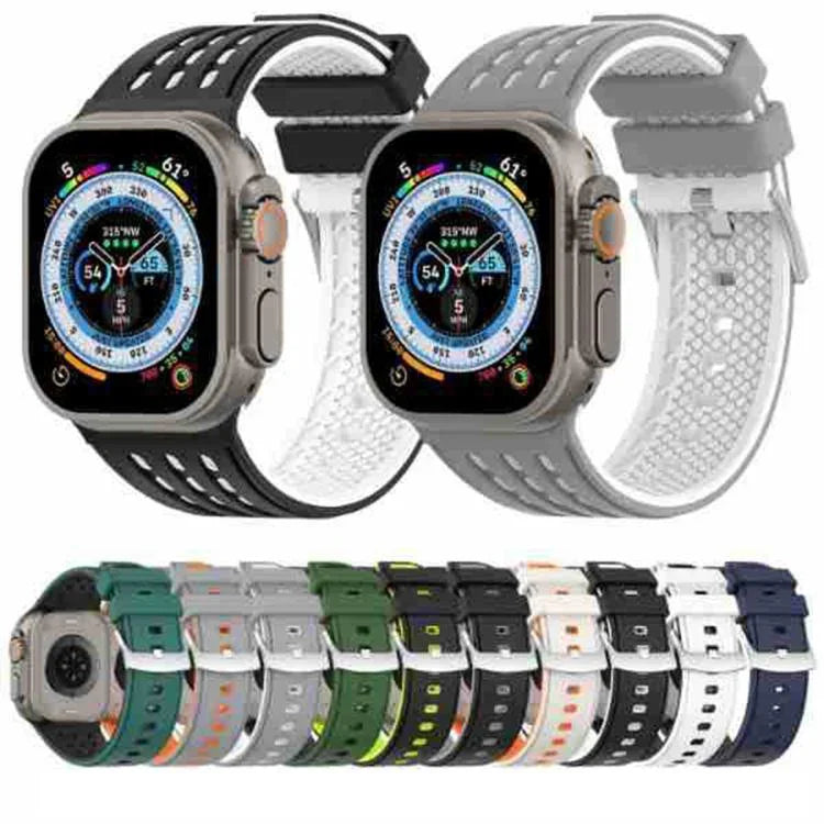 垂直孔洞雙色透氣矽膠錶帶，適用於 Apple Watch 46mm / 49mm / 45mm / 44mm