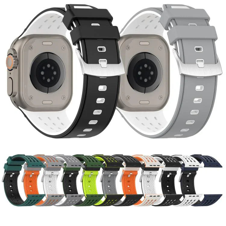 垂直孔洞雙色透氣矽膠錶帶，適用於 Apple Watch 46mm / 49mm / 45mm / 44mm
