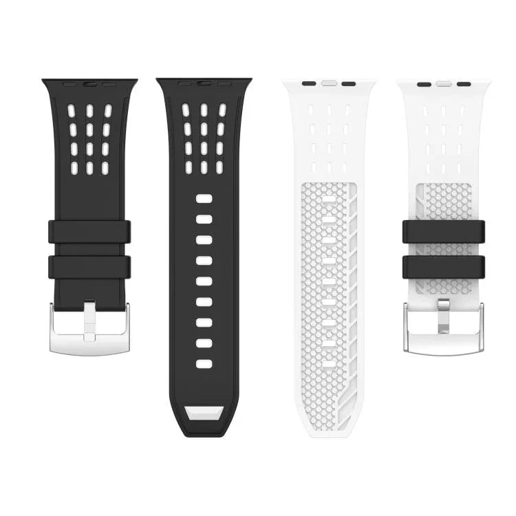 垂直孔洞雙色透氣矽膠錶帶，適用於 Apple Watch 46mm / 49mm / 45mm / 44mm