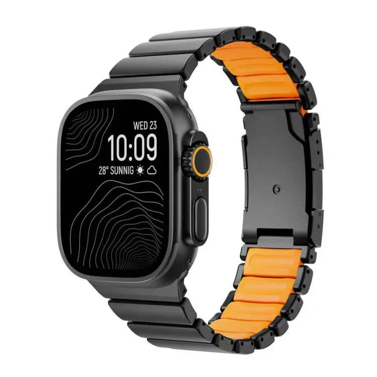 龜扣雙色鈦金屬矽膠錶帶，適用於 Apple Watch 46mm / 49mm / 45mm / 44mm