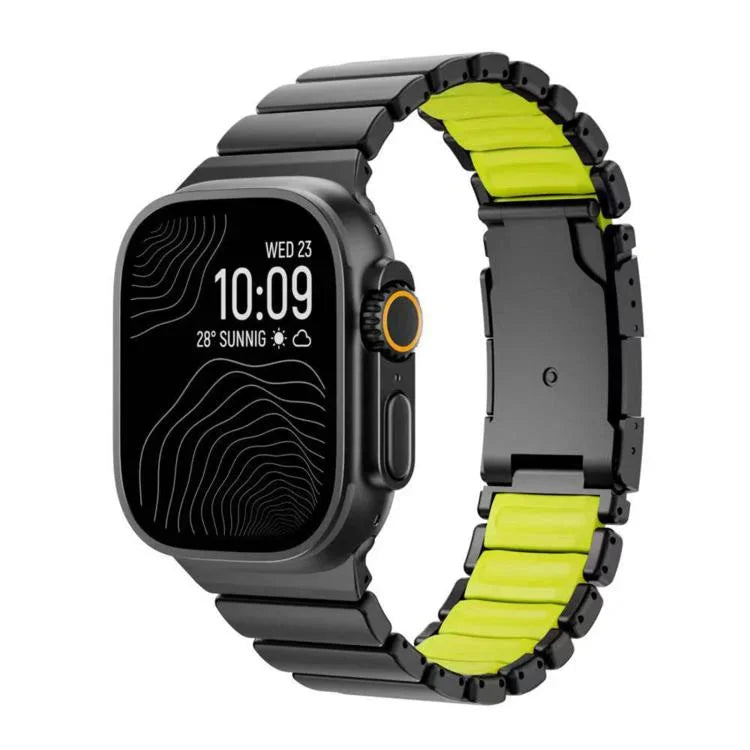 龜扣雙色鈦金屬矽膠錶帶，適用於 Apple Watch 46mm / 49mm / 45mm / 44mm