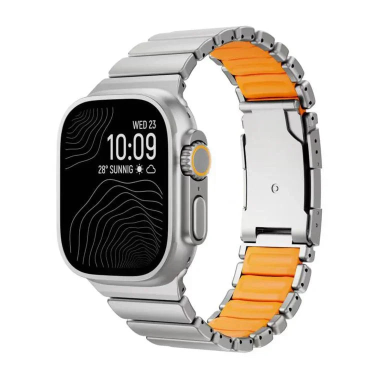 龜扣雙色鈦金屬矽膠錶帶，適用於 Apple Watch 46mm / 49mm / 45mm / 44mm
