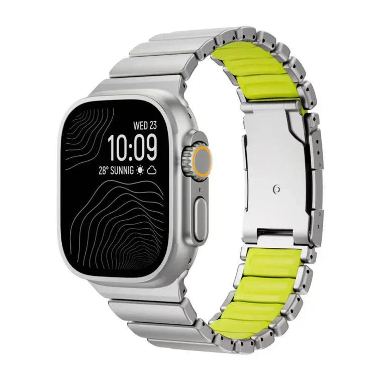 龜扣雙色鈦金屬矽膠錶帶，適用於 Apple Watch 46mm / 49mm / 45mm / 44mm