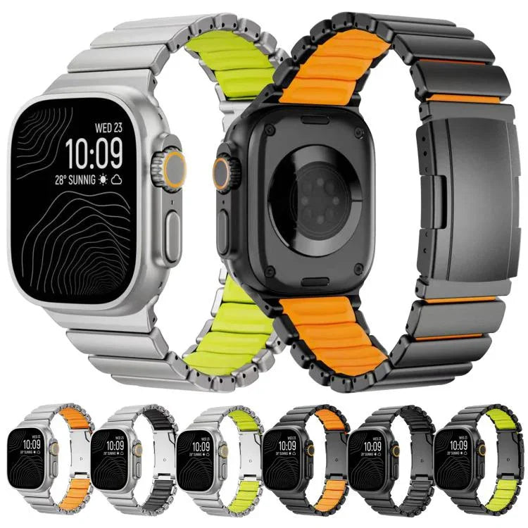 龜扣雙色鈦金屬矽膠錶帶，適用於 Apple Watch 46mm / 49mm / 45mm / 44mm