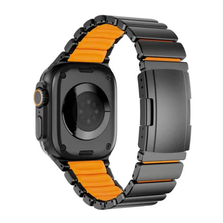 龜扣雙色鈦金屬矽膠錶帶，適用於 Apple Watch 46mm / 49mm / 45mm / 44mm