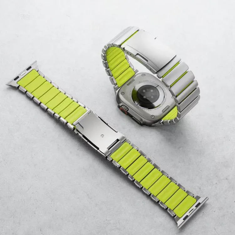 龜扣雙色鈦金屬矽膠錶帶，適用於 Apple Watch 46mm / 49mm / 45mm / 44mm