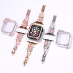 流蘇花朵單鑽鏤空錶殼錶帶套件，適用於 Apple Watch Series 6 / 5 / 4 & SE 44mm，適用於 Apple Watch Series 6 / 5 / 4 & SE 40mm，適用於 Apple Watch Series 10 / 11 46mm，適用於 Apple Watch Series 10 / 11 42mm
