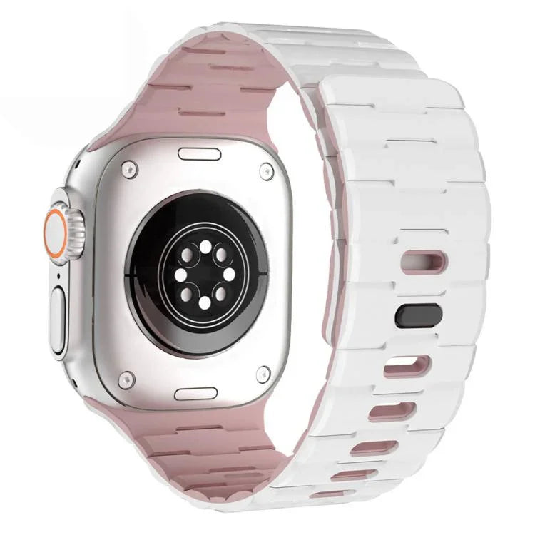 馬紋壓花單針磁吸矽膠錶帶，適用於 Apple Watch 46mm / 49mm / 45mm / 44mm