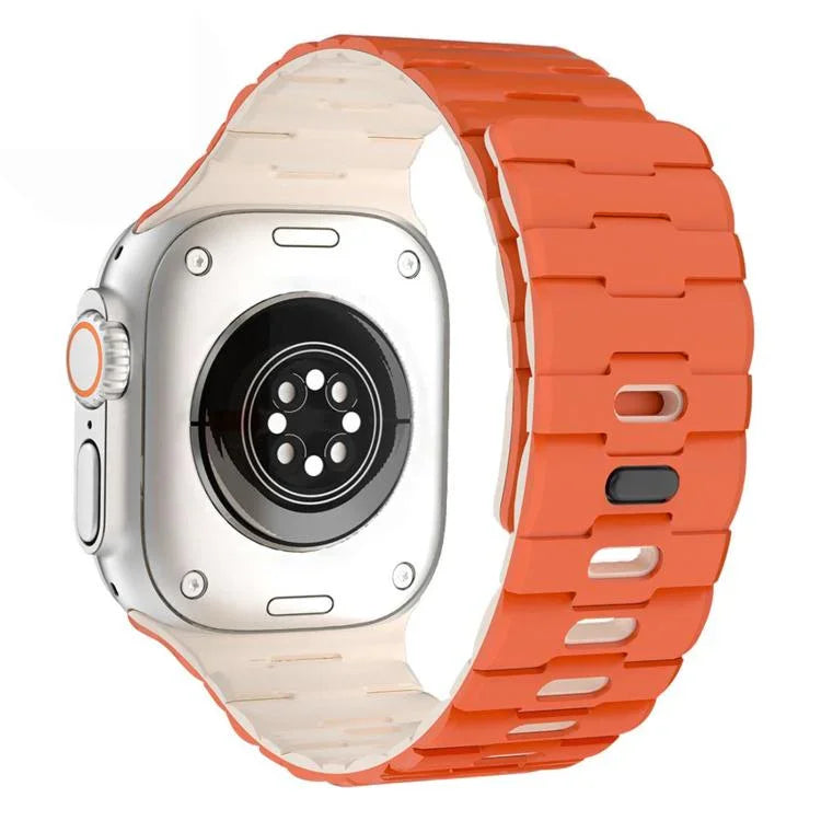 馬紋壓花單針磁吸矽膠錶帶，適用於 Apple Watch 46mm / 49mm / 45mm / 44mm