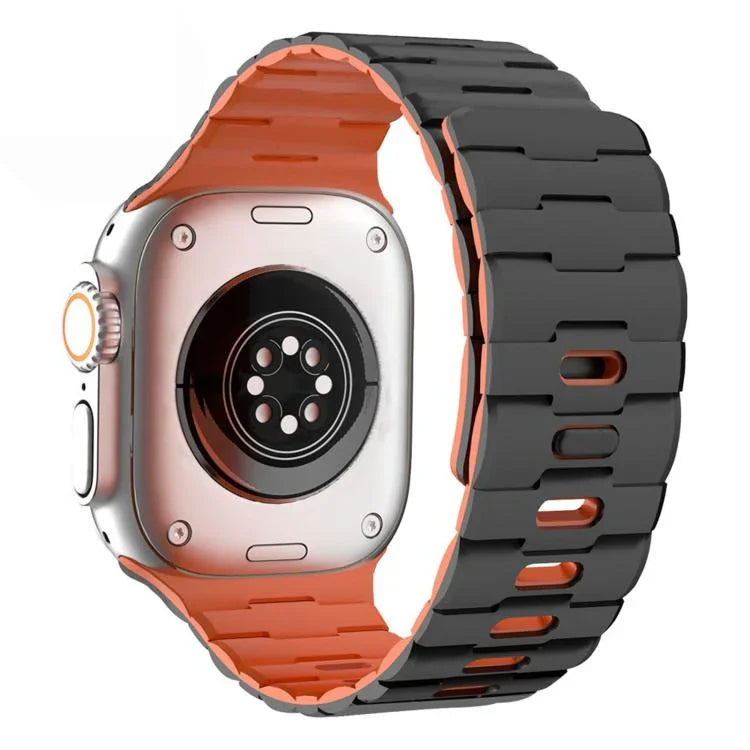 馬紋壓花單針磁吸矽膠錶帶，適用於 Apple Watch 46mm / 49mm / 45mm / 44mm