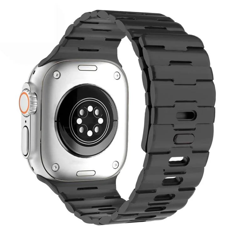 馬紋壓花單針磁吸矽膠錶帶，適用於 Apple Watch 46mm / 49mm / 45mm / 44mm