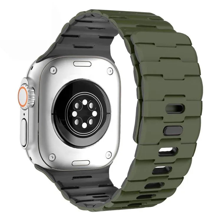 馬紋壓花單針磁吸矽膠錶帶，適用於 Apple Watch 46mm / 49mm / 45mm / 44mm