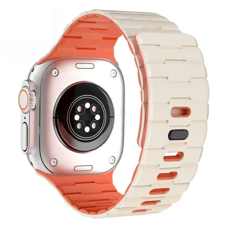 馬紋壓花單針磁吸矽膠錶帶，適用於 Apple Watch 46mm / 49mm / 45mm / 44mm