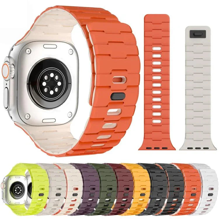 馬紋壓花單針磁吸矽膠錶帶，適用於 Apple Watch 46mm / 49mm / 45mm / 44mm