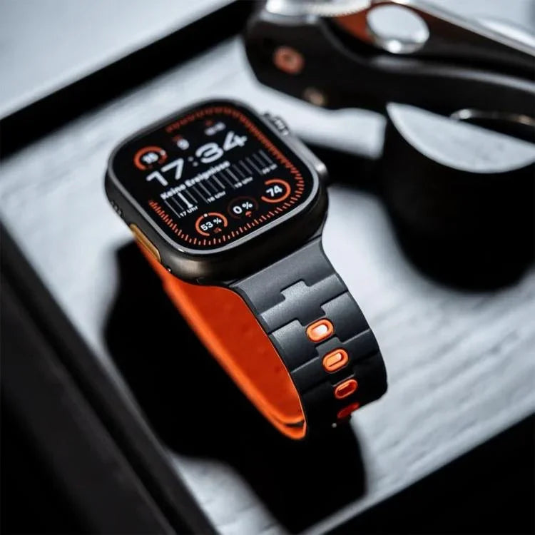 馬紋壓花單針磁吸矽膠錶帶，適用於 Apple Watch 46mm / 49mm / 45mm / 44mm