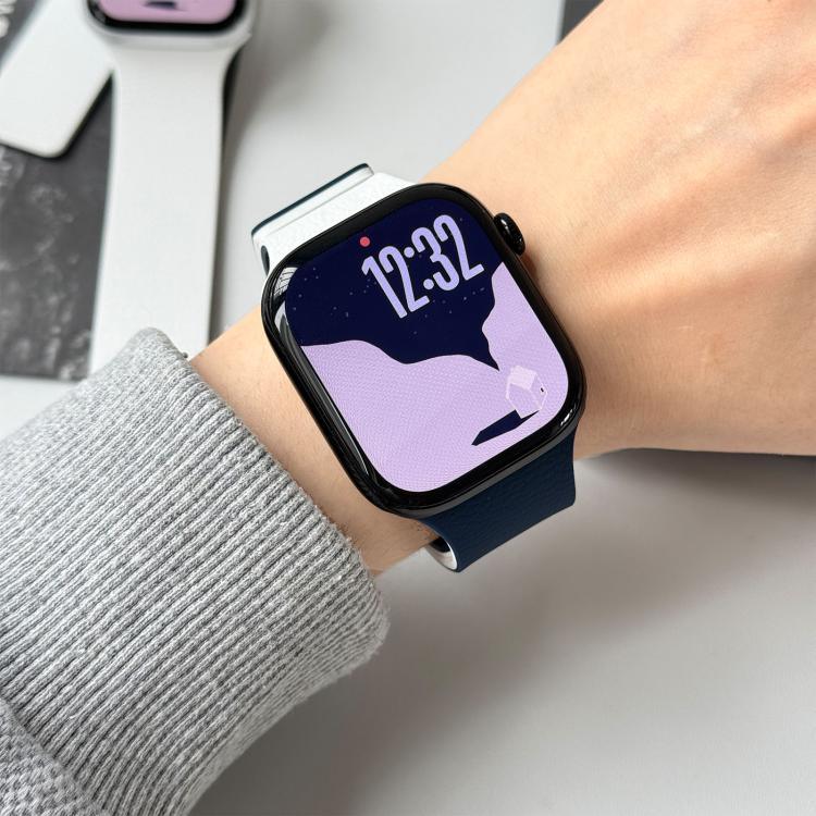 雙色荔枝紋磁性矽膠錶帶，適用於 Apple Watch 46mm / 49mm / 45mm / 44mm，適用於 Apple Watch 42mm / 41mm / 40mm / 38mm