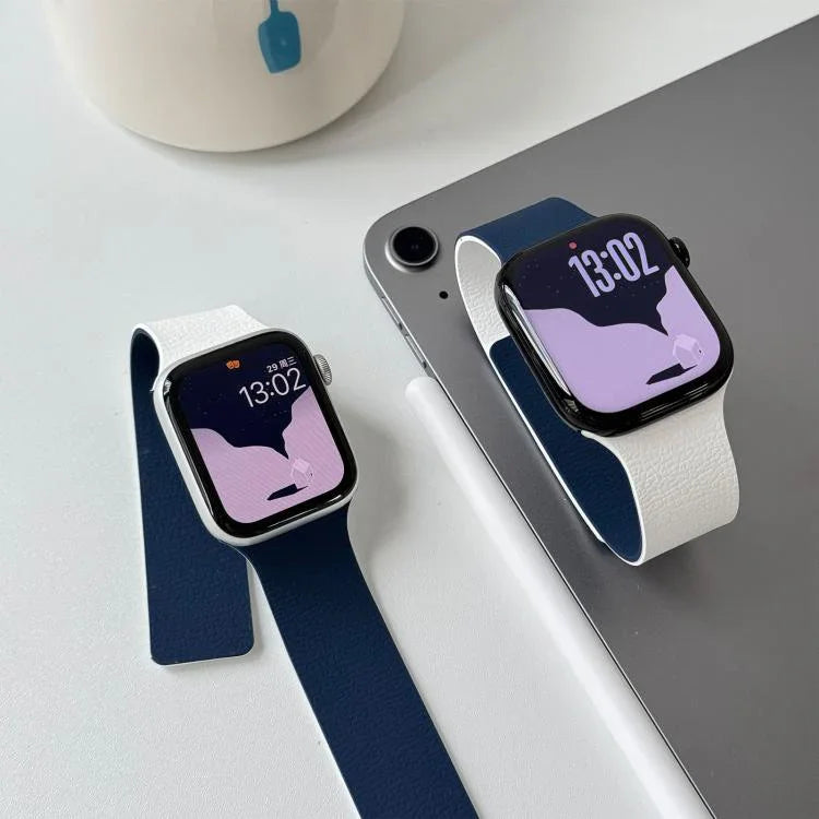 雙色荔枝紋磁性矽膠錶帶，適用於 Apple Watch 46mm / 49mm / 45mm / 44mm，適用於 Apple Watch 42mm / 41mm / 40mm / 38mm